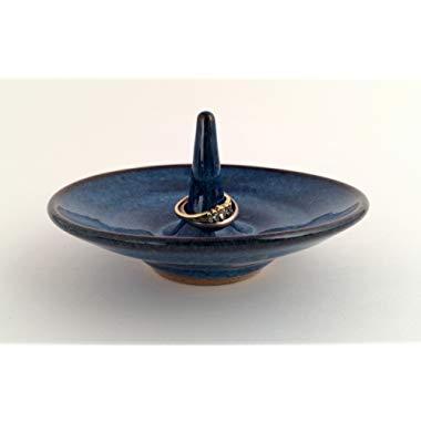 Handmade Pottery Ring Holder for Jewelry in Blue