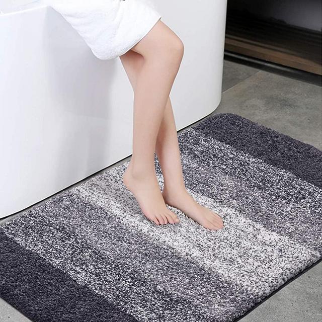 KMAT Bath Mat Microfiber Bathroom Rug 32"(W) x 47"(L),Luxury Soft Shaggy Shower Rug,Non-Slip Absorbent Plush Floor Mats Runner Carpet for Bathtub Shower Bathroom Bedroom,Machine Washable,Gradient Grey