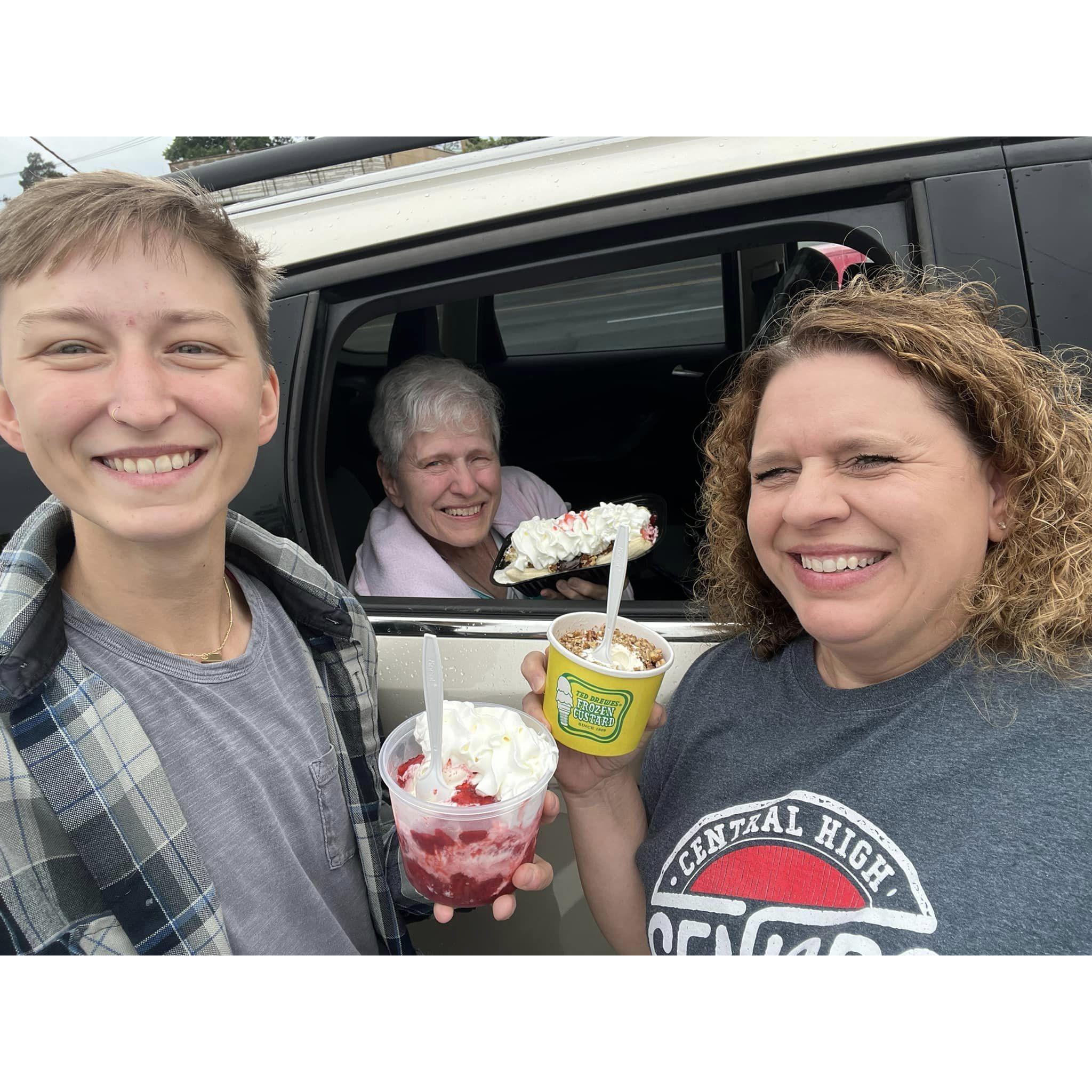 Kirstyn, Maw Maw & Aunt Dawn getting the best custard at Ted Drewes!