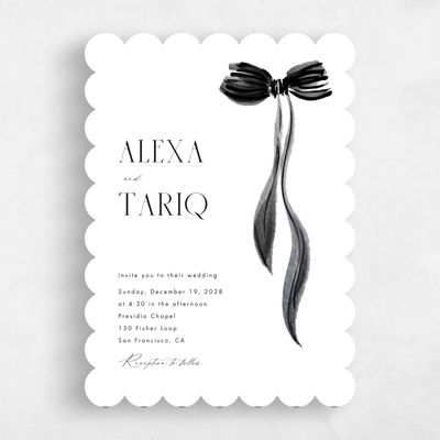 White Scalloped Wedding Invitation - Brienno Portrait