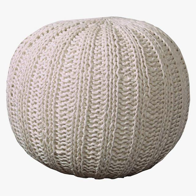 Ivory Handknit Cotton Sweater Pouf, 20"