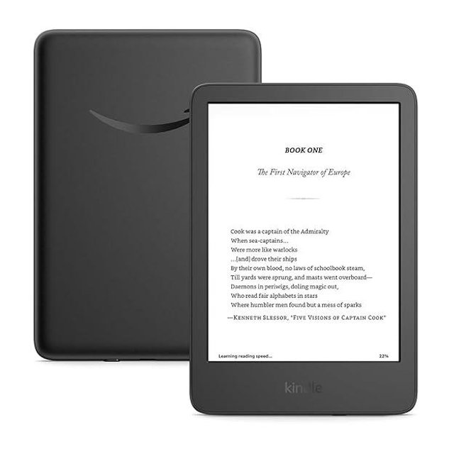 Amazon Kindle 16 GB (newest model) - Lightest and most compact Kindle, now with faster page turns, and higher contrast ratio, for an enhanced reading experience - Without Lockscreen Ads - Black + 3 Months of Kindle Unlimited (with auto-renewal)