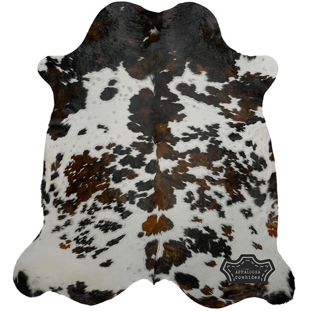 Natural Cowhide Rug - Tricolor Cowhide Area Rug for Bedroom & Living Room - Luxury Cowhides Modern Accent Rug - Genuine Leather with Real Animal Fur, Original Tricolor, 6 x 8 Feet