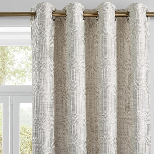 Beige and Silvery 100% Blackout Jacquard Geometric Pattern Curtains,42 Inch Wide 63 Inches Length 2 Panels, Thermal Insulated Noise Reducing Anti-Rust Grommet Drapes for Bedroom Living Room, Cream