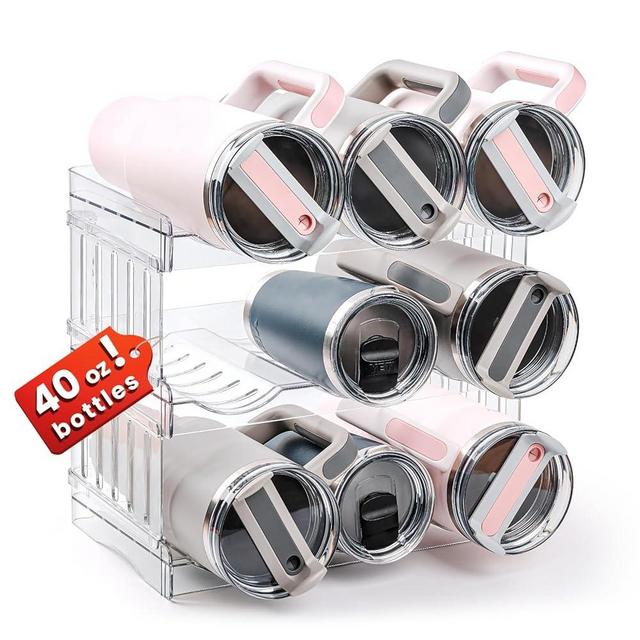 Gracenal Water Bottle Organizer Holder for Stanley Cup Accessories, Fridge Kitchen Cabinet Organizer and Storage for Meoky 40 oz Tumbler with Handle, Stackable Plastic Travel Mug Cup Rack Gifts, 3Pack