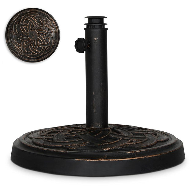 Backyard Expressions 26.5 lb Round Heavy Duty Patio Umbrella Base – Weather Resistant Calcium Carbonate Resin with Bronze Weave Design – Fits 1.5" to 2" Poles, Easy Assembly, UV & Fade Resistant
