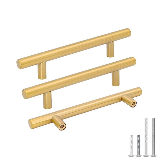 goldenwarm 5pcs Brushed Brass Cabinet Pulls 4in Gold Kitchen Drawer Handles Drawer Pulls - Modern Hardware Knobs for Cupboard Bathroom Cabinet Door Handles