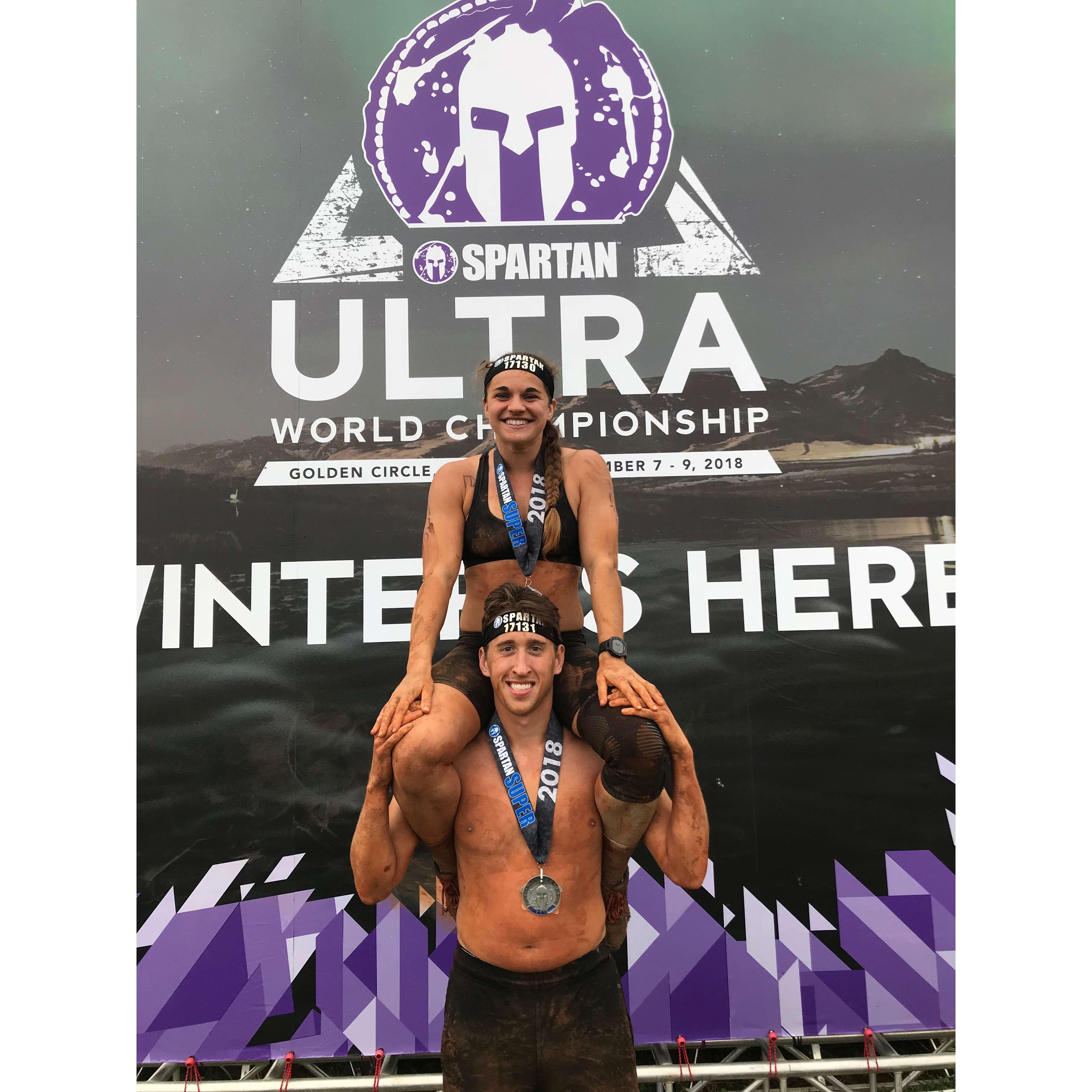 Successful completion of the Spartan Race! (Rachel did 30 fewer burpees than Trevor)