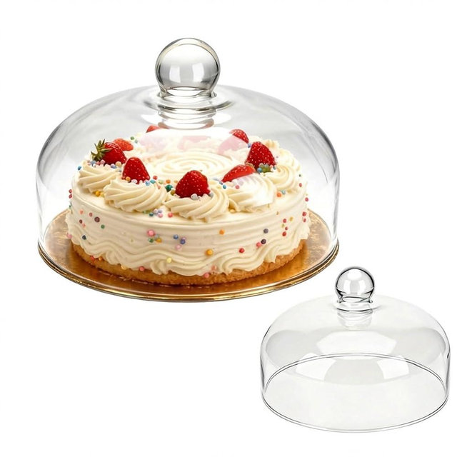 Glass Cake Dome - 10 Inch Clear Round Glass Cake Stand Cover,Display Cloche for Cakes, Pastries, Cupcakes and Desserts, Kitchen Serving Platter Lid, Durable Food Safe Cover for Party & Holiday