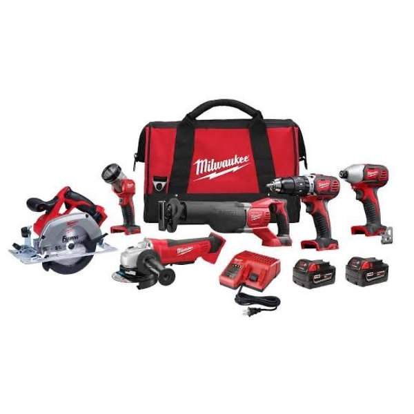 Milwaukee M18 18V Lithium-Ion Cordless Combo Tool Kit (6-Tool) with Two 3.0 Ah Batteries, 1 Charger, 1 Tool Bag 2696-26