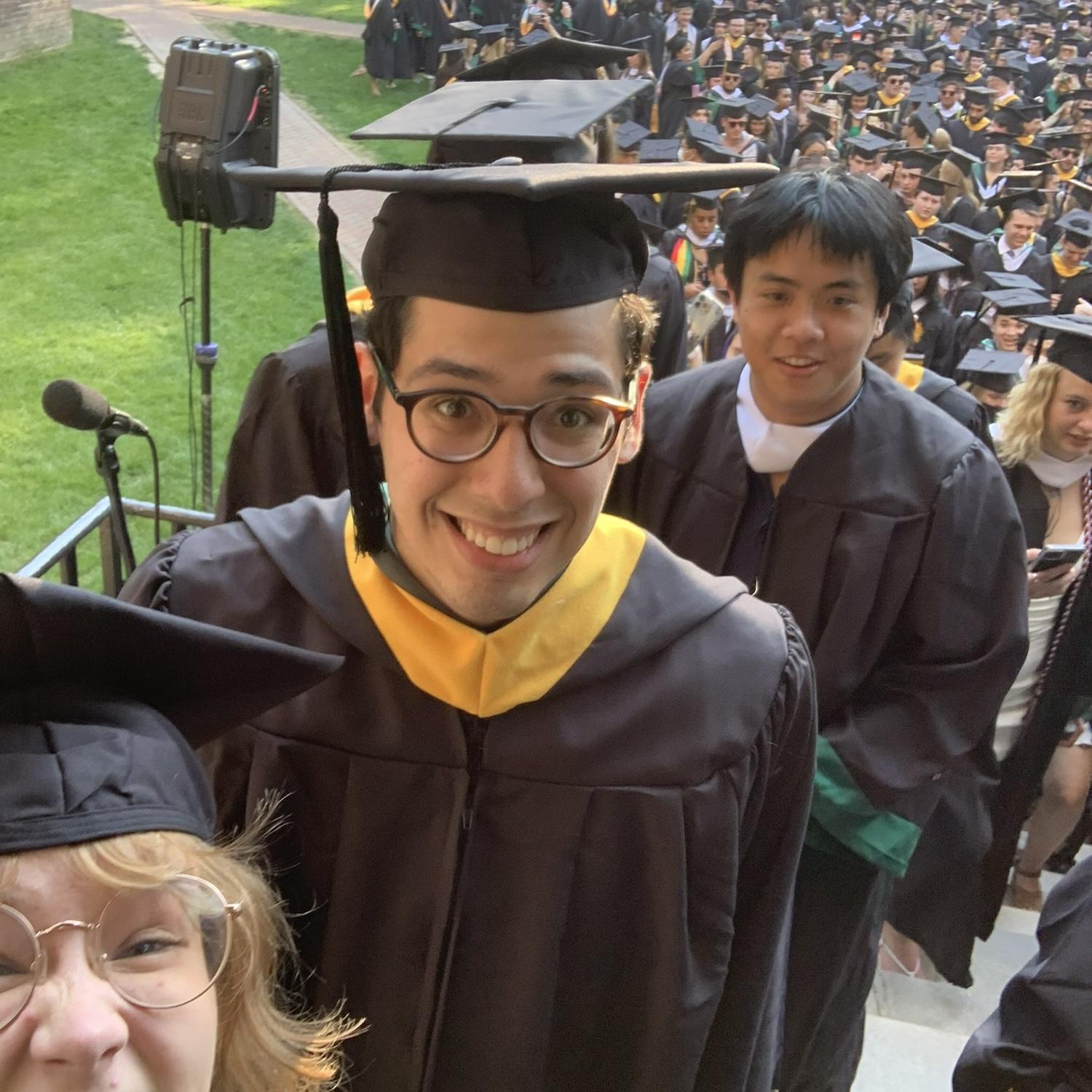 Graduation day, which both Pedro and Martha remember mainly for being extremely hot in the Williamsburg summer!