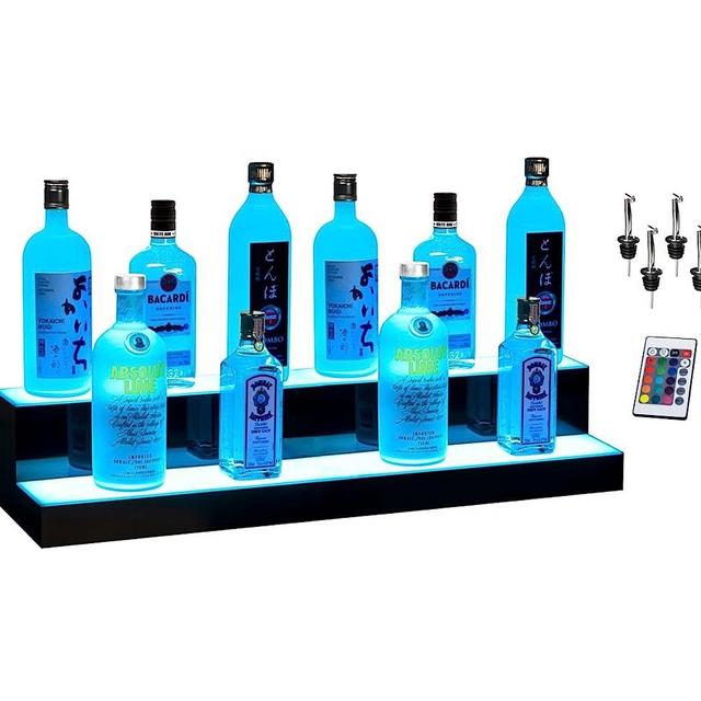 Boss Premium® BarUSA™ 28 Inch 2-Step LED Lighted Bar Shelf Display Liquor Bottle Alcohol Whiskey Shelves Rack Stand Tray Units for Home Bar Living Room Accessories and Decor - Designed in USA