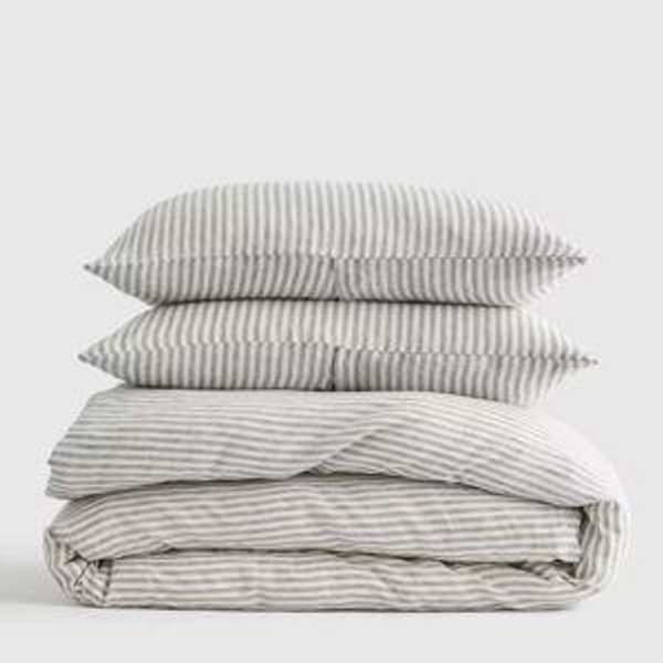 European Linen Duvet Cover Set in Grey/White Stripe King
