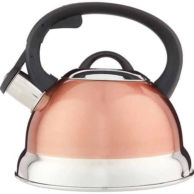 Mr. Coffee Flintshire Stainless Steel Whistling Tea Kettle W/ Nylon Handle, 1.75-Quart, Copper