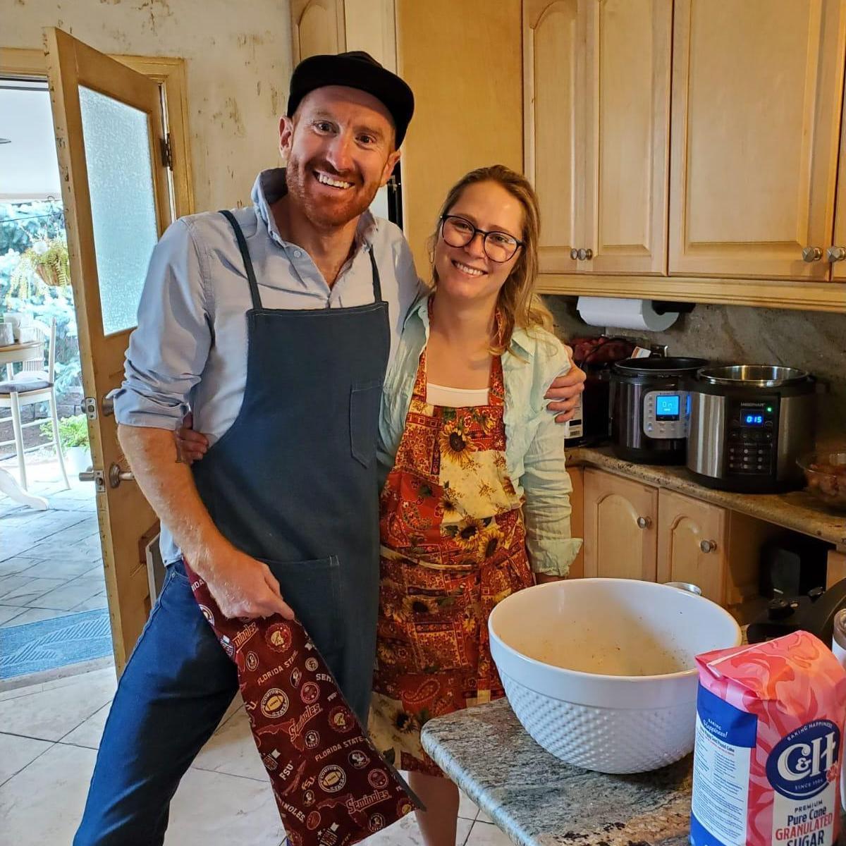 Baking day (aprons cutesy of Momma Kemper!), Colorado - Summer '22