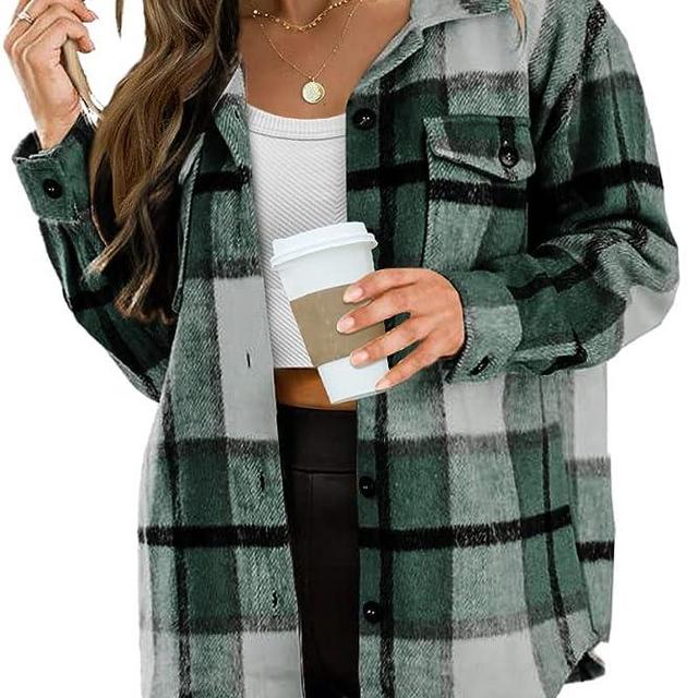 AUTOMET Womens Casual Plaid Shacket Button Down Long Sleeve Shirt