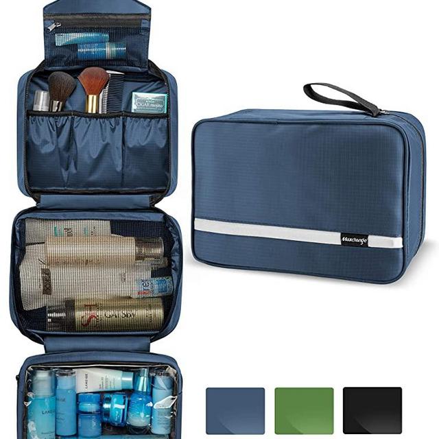 Hanging Toiletry Bag | Compact Travel Toiletry Bag for Men/Women | Foldable Mens Hygiene Bag with 4 Compartments| Waterproof Travel Bathroom Bag.(Navy)