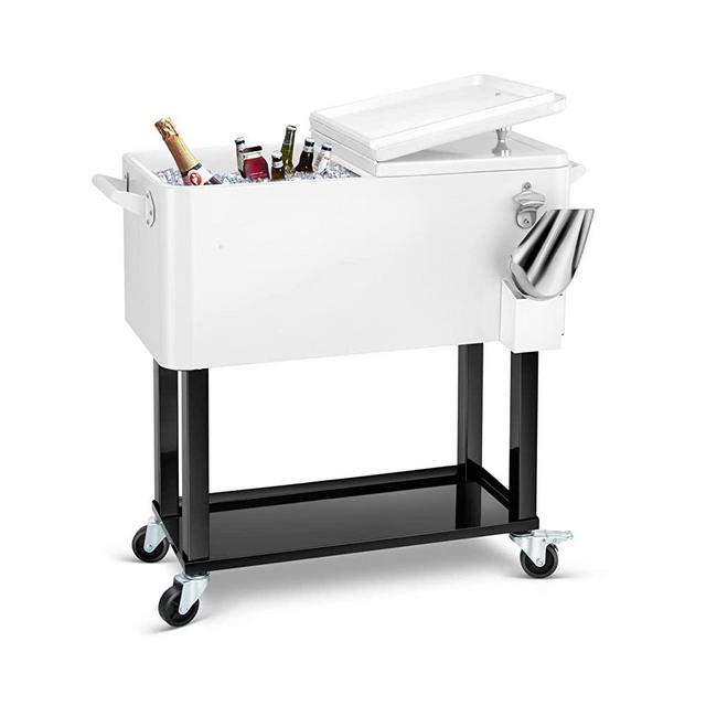 EDOSTORY 80 Quart Rolling Ice Chest Cooler Cart,Patio Backyard Party Drink Beverage Bar Stand Up Cooler Trolley with Ice Scoop