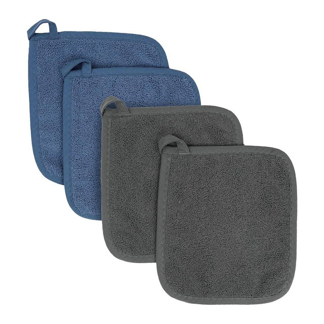 RITZ Terry Potholder & Hot Pad: Heat Resistant, Durable 100% Cotton – Ergonomically Designed for Optimal Grip, Easy-Care Machine Washable, Perfect for Your Kitchen – Federal/Graphite, 4-Pack