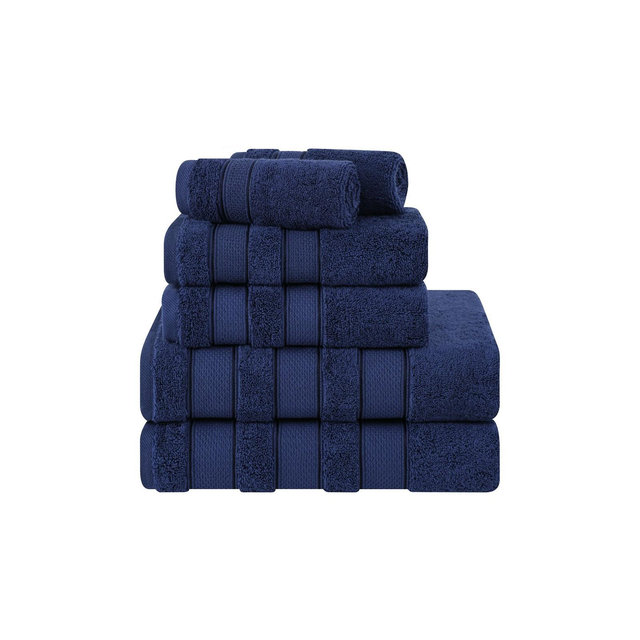 American Soft Linen Salem 6 Piece Towel Set, 100% Cotton Bath Towels for Bathroom, Navy Blue