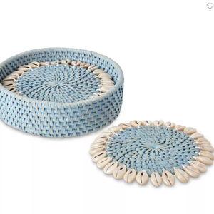 Mode Living Capiz Woven Coasters, Set of 4 | Color: Light Blue