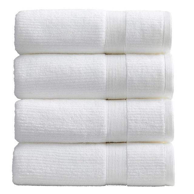 Springtree Home White Bath Towels Set of 4 | Ribbed Textured | 100% Combed Cotton | Absorbent Quick-Dry Towels for Bathroom | Oeko-TEX® Standard 100 Cotton | Mauro Collection - Bright White