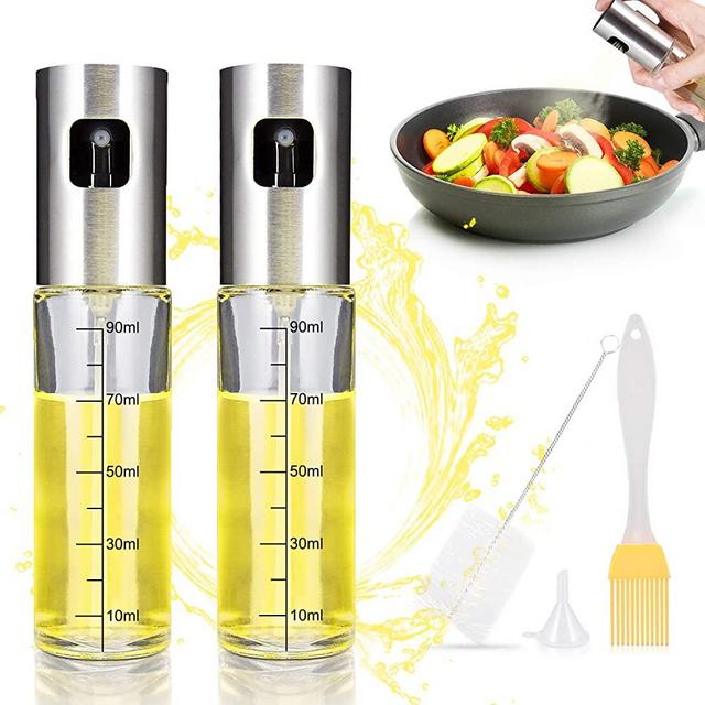 iTrunk Set Of 2 Olive Oil Sprayer for Cooking Refillable Oil Mister Spritzer with Oil Spray Bottle Brush, Basting Brush and Oil Funnel for Air Fryer Cooking, Making Salad, Baking, Roasting, Grilling