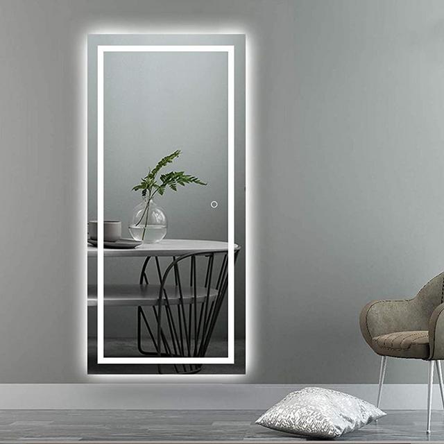 MIRUO LED Full Length Mirror Wall Mounted Lighted Floor Mirror Dressing Mirror Make Up Mirror Bathroom/Bedroom/Living Room/Dining Room/Entry Dimmer Touch Switch, 47" x 22" (VDAD04044ZZZ002)