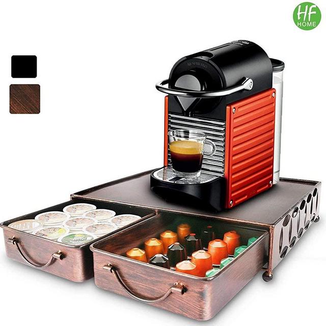 Coffee Pod Holder with 2pcs Multifunctional Storage Drawer Organizer for Tea bags, K-Cup Pods, Nespresso, Dolce Gusto, CBTL, Verismo for holding 60 Coffee Pods-Retro Brushed Bronze
