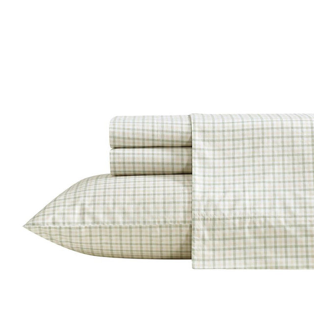 Nautica - Queen Size Sheets Set, Crisp & Tailored Coastal Bedding with a Smooth Cotton Percale, Bed Sheets with Matching Pillowcases & Fitted Sheet (Calm Seas Gingham Green)
