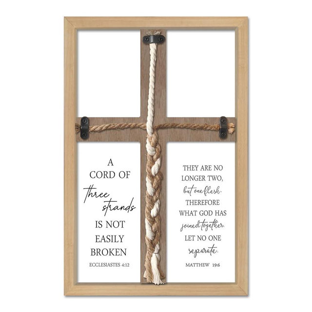 comurdyo A Cord of Three Strands Wedding Ceremony Cross Sign Wall Decor 15"X10" Unity Braid Cord Art Ecclesiastes 4:12 for Couple Christian Bible Verse Scripture Religious Marriage Prayer Gifts (Wood)