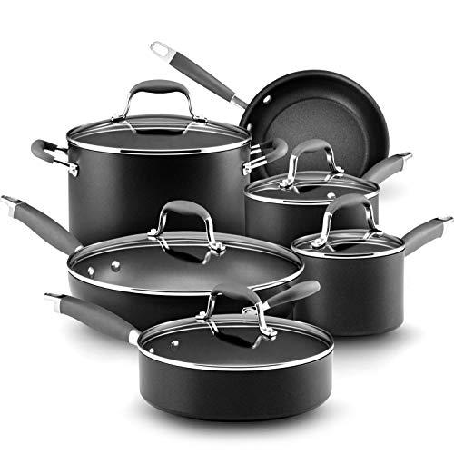 Anolon 82676 Advanced Hard Anodized Nonstick Cookware Pots and Pans Set, 11 Piece, Graphite