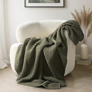 EVERGRACEHOME Chunky Chenille Knit Throw Blanket for Couch, Soft Luxurious Moss Stitch Chair Blankets for Bed, Cozy Decorative Farmhouse Knitted Throws for Sofa, Olive Green, 50" x 60"