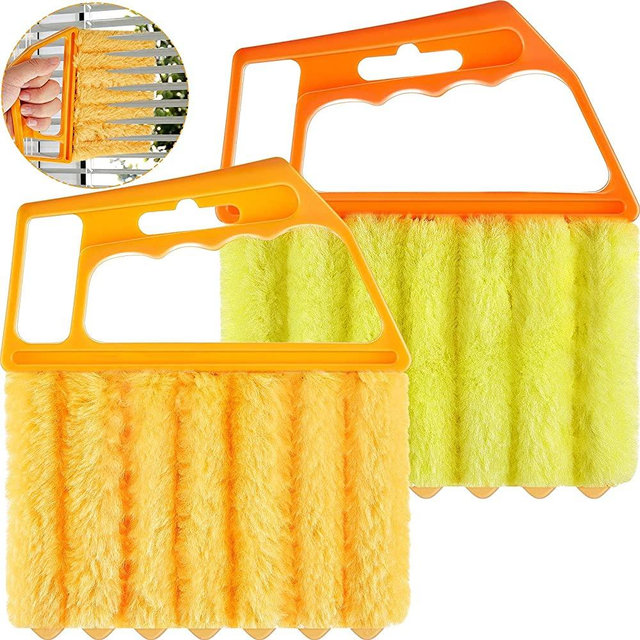 Geiserailie Window Venetian 7 Finger Dusting Cleaner Tool Hand-Held Window Shutters Mini Duster Brush Blind Dust Cleaner Venetian Shades Brush Window Air Conditioner Dirt Cleaner (Yellow, Orange,2)