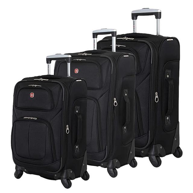 SwissGear Sion Softside Expandable Spinner Luggage, Black, 3-Piece Set (21”/25”/29”)