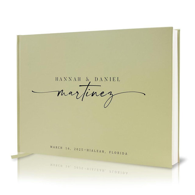 Personalized Guest Book - 11.5" x 8.5" Custom Bride & Groom Names with Bookmark and Hard Cover 140 GSM Blank Pages, for Weddings Guest Book, Engagements, Birthdays, Special Events, Sage