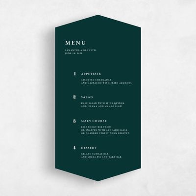 Green Diamond Wedding Menu - Oxley