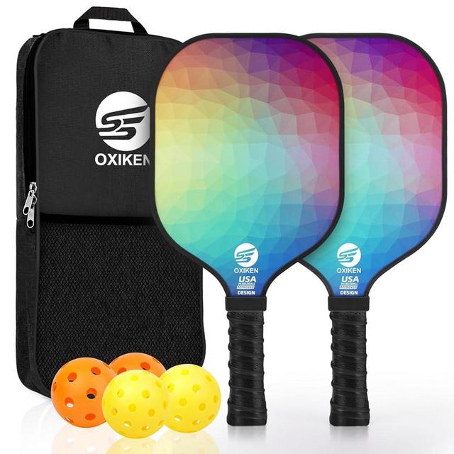 OXIKEN Pickleball Paddles Set of 2, USAPA Approved Carbon Fiber Pickle Ball Paddle (CHS), Polypropylene Honeycomb Core, Anti Slip Sweat Absorbing Grip, 2 Outdoor Pickleball, 2 Indoor Pickleball, Bag