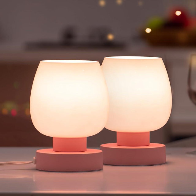 Touch Bedside Table Lamps Set of 2, Dimmable Small Nightstand Lamps for Bedroom, Modern Simple Design, Pink