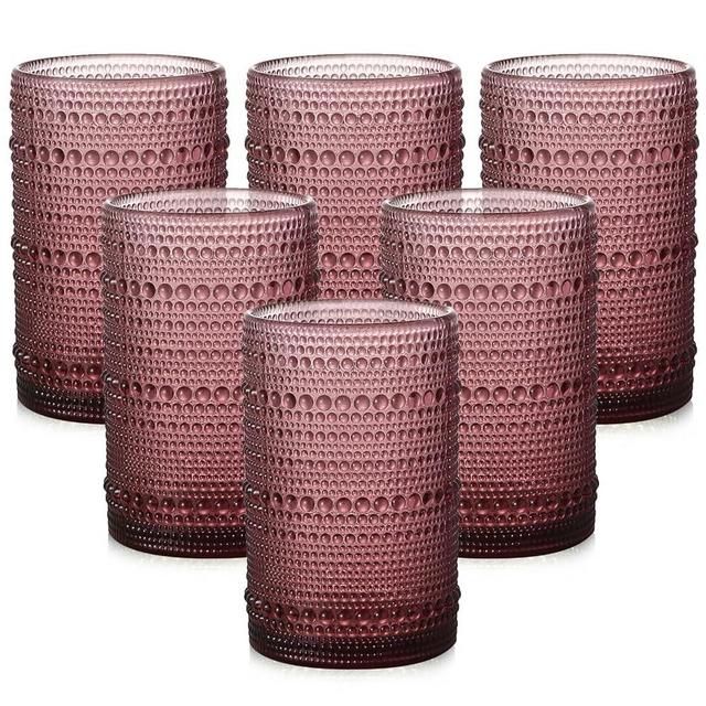 ZMOWIPDL Vintage Glassware Drinking Glasses Set of 6,15 oz Hobnail Glass Cups,Embossed Purple Water Tumbler,for Beer,Cocktail,Whiskey,Juice and Various Mixed Drinks- 1 Cleaning Brush