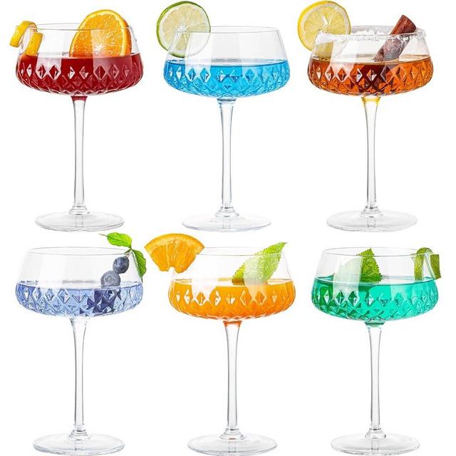 wookgreat Art Deco Coupe Glasses Set of 6, 12 oz Classic Martini Glasses, Coupe Cocktail Glasses, Elegant Hand Blown Manhattan Goblet for Bar, Martini, Champagne, Cosmopolitan, Gimlet, Pisco Sour