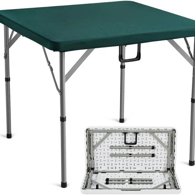 Mahjong Table Fold-in-Half 4 Player Card Table with Wear-Resistant Green Tabletop Portable Square Domino Table by VEVOR