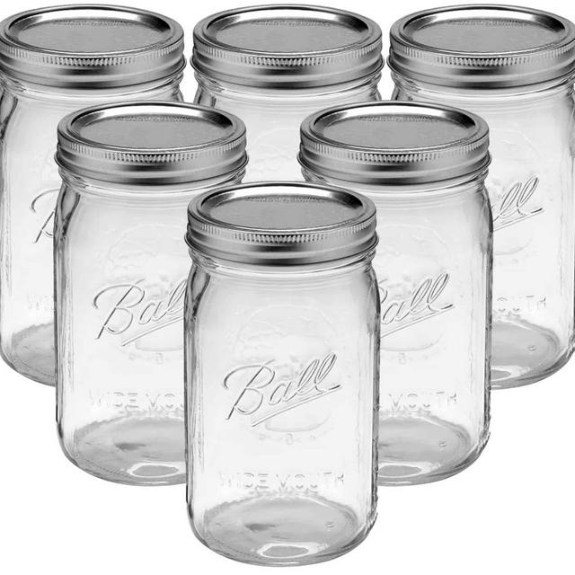 Bedoo Wide Mouth Mason Jars 32 oz with Lids and Bands 6 PACK, Quart Mason Jars with Airtight Lids , Clear Glass Mason Jars (Set of 6) (Wide Mouth)