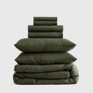 European Linen Deluxe Bedding Bundle - Queen (Color: Pine)
