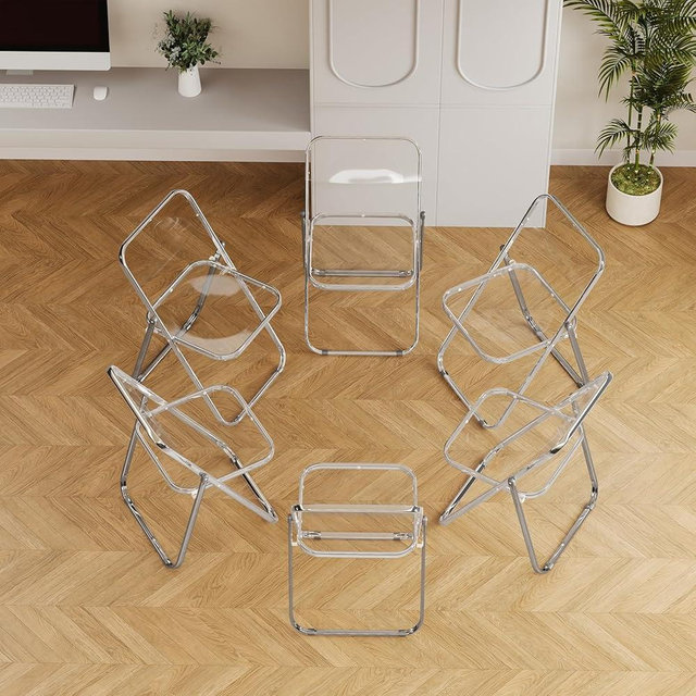 JPBSTO 6 Pack Crystal Clear Folding Chairs - Event Pack Stackable for Wedding Ceremony, Art Gallery, Luxury Lounge (250lb Capacity)