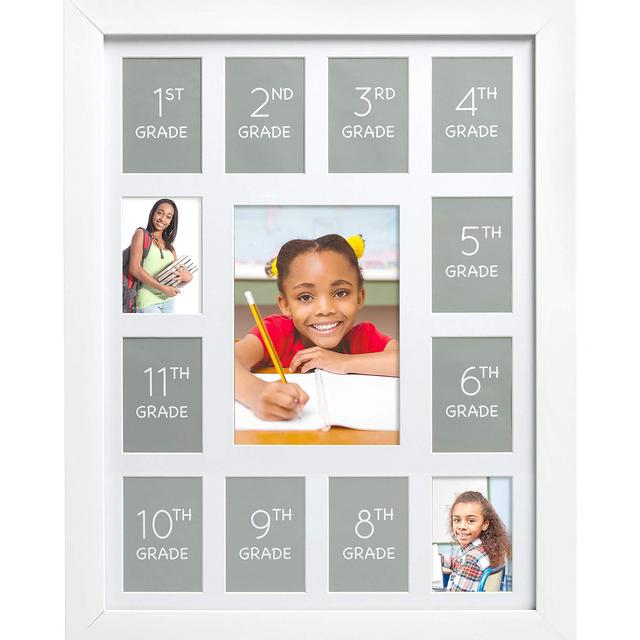 Kate Milo Grades 1-12 School Picture Frame, Year by Year School Keepsake, Student Memories, White