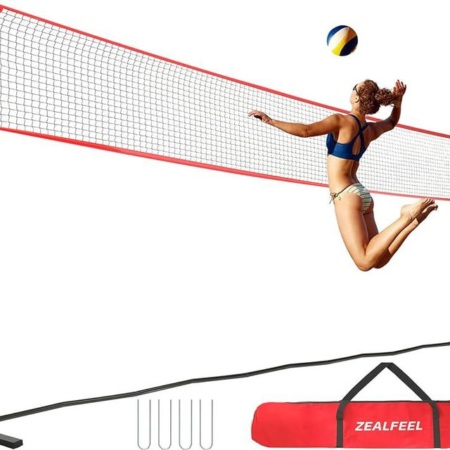 ZEALFEEL Volleyball Net, 12ft/20ft Volleyball Training Net for Backyard Height Adjustable, Portable Freestanding Practice Net for Hitting & Serving Drills, Pop up Net with Carry Bag for Indoor Outdoor