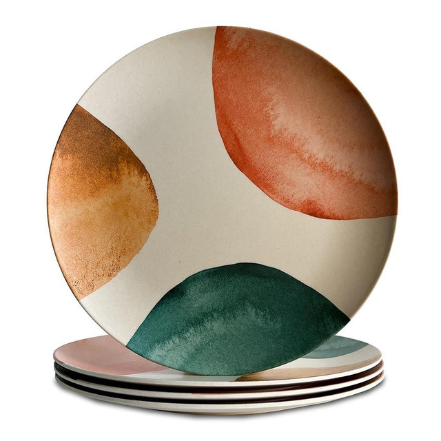 Nook Theory 4-Pack Bamboo Fiber Dinner Plates - Alternative for Plastic Plates, Toddler & Kids Plates, Dishwasher Safe, Food-Grade Bamboo Plates Reusable - Lightweight Dinner Plates (Arizona 10")