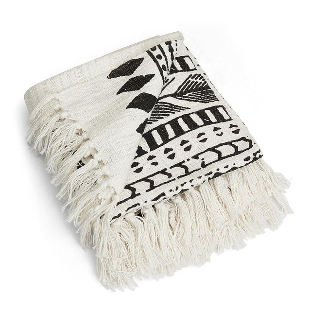 100% Cotton Boho Throw Blankets, Black and White Decorative Throw Blankets for Bed Couch Cozy Bohemian Blankets with Tassels for Bed, Sofa, Chair, Living Room 50 x 60 inch