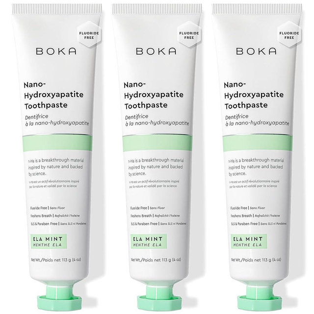 Boka Fluoride Free Toothpaste, Nano Hydroxyapatite Toothpaste, Appropriate for Sensitive Teeth - for Adult Oral Care - Ela Mint Flavor, 4 Fl Oz 3Pk US Manufactured